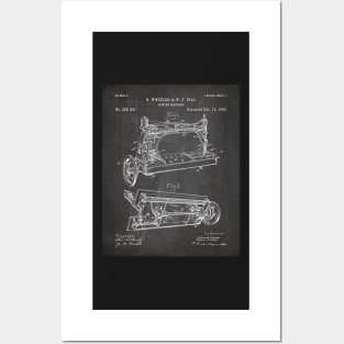 Sewing Machine Patent - Seamstress Craft Sewing Room Art - Black Chalkboard Posters and Art